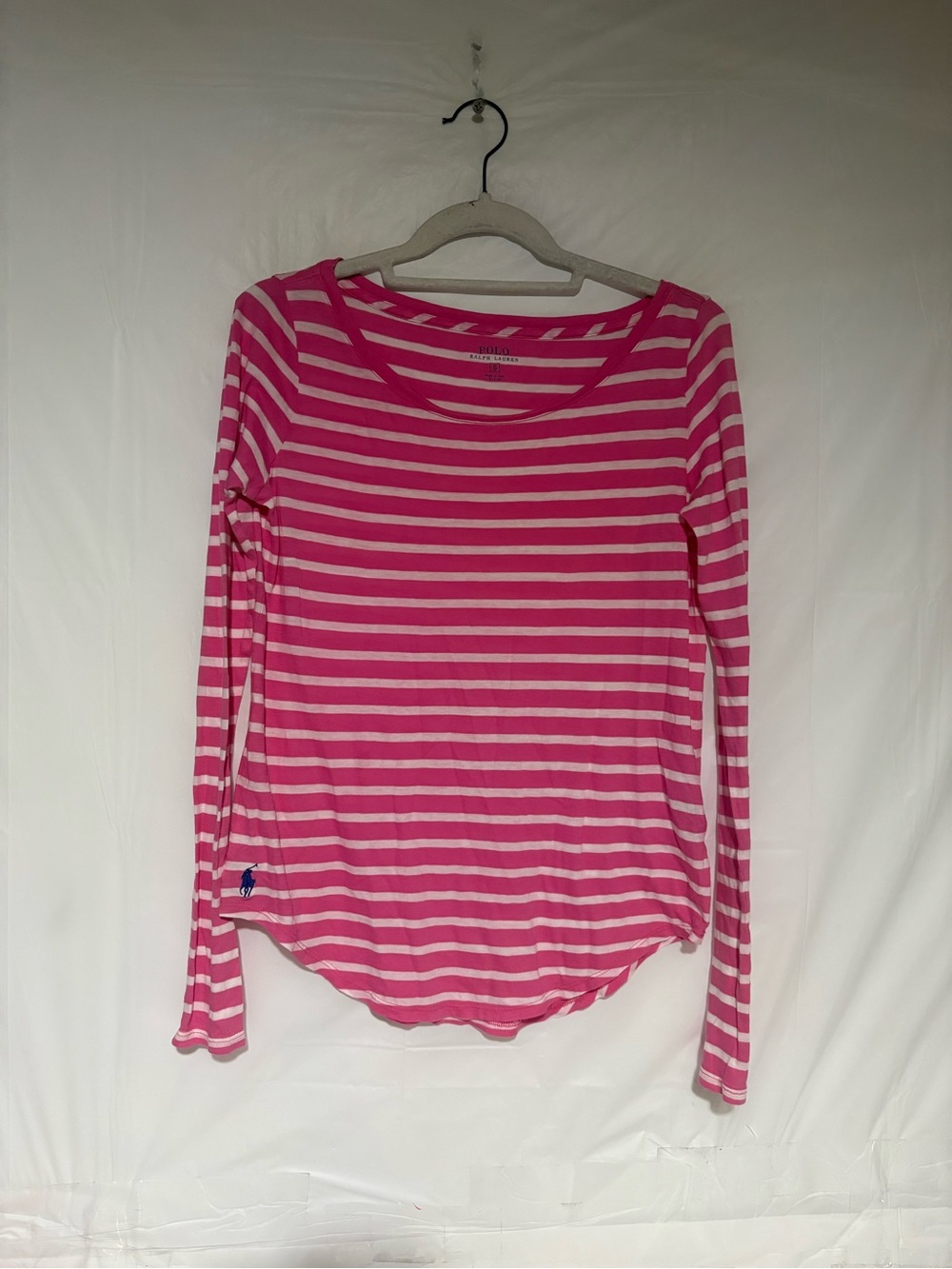 Ralph Lauren Pink & White Striped Long Sleeve Scoop Neck Tee